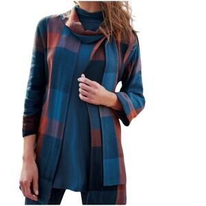 Soft Surroundings Red Blue Plaid Scarf Kimono Jacket Sz M